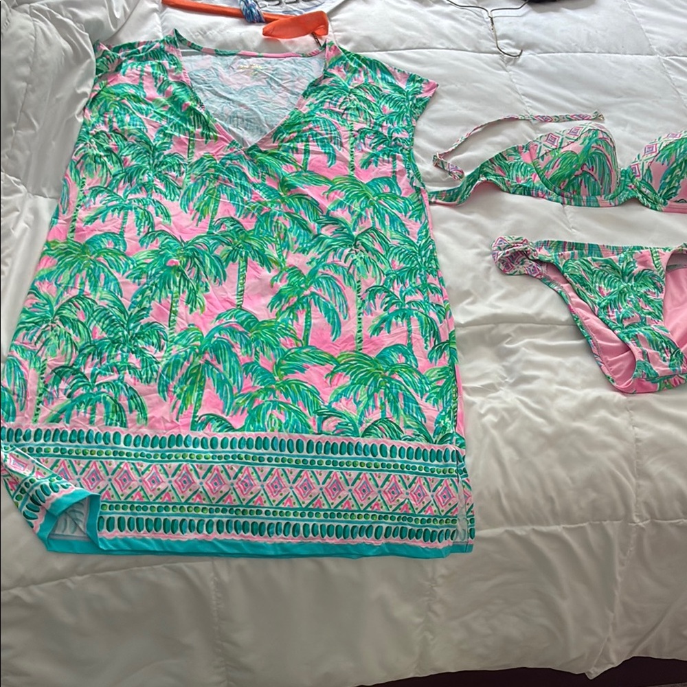 Pink and Green Floral Bikini Swimwear + Cover set
